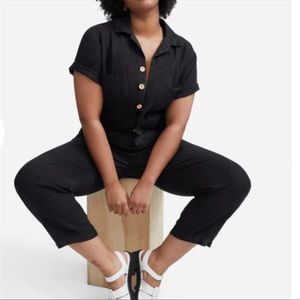 Mate The Label Linen Short Sleeve Black Jumpsuit